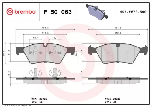 Remblokkenset, schijfrem BREMBO P 50 063)
