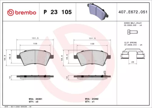 Brake Pad Set, disc brake BREMBO P 23 105)