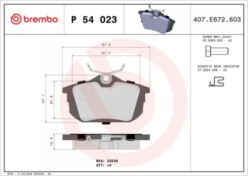 Brake Pad Set, disc brake BREMBO P 54 023)