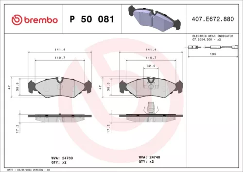 Remblokkenset, schijfrem BREMBO P 50 081)