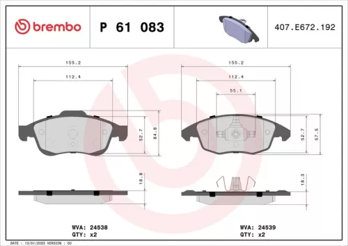 Remblokkenset, schijfrem BREMBO P 61 083)