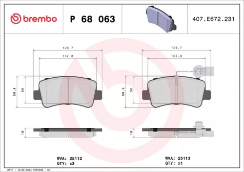 Brake Pad Set, disc brake BREMBO P 68 063)