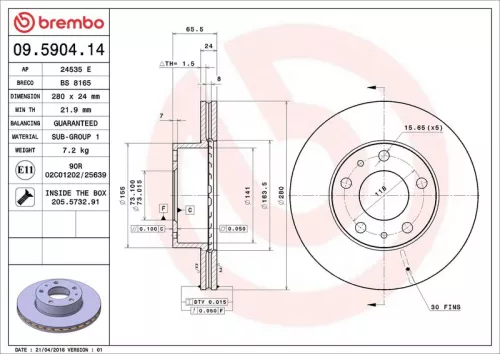 Brake Disc BREMBO 09.5904.14)