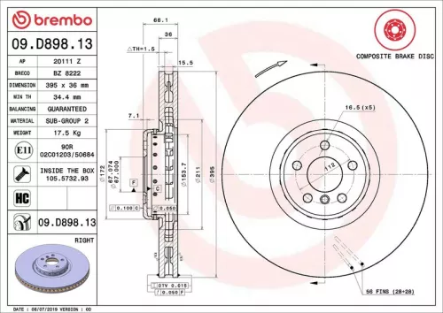 Remschijf BREMBO 09.D898.13)