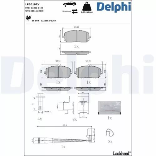 Remblokkenset, schijfrem DELPHI LP5019EV)