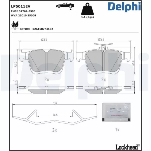 Brake Pad Set, disc brake DELPHI LP5011EV)