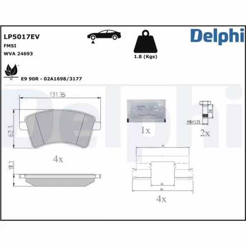Remblokkenset, schijfrem DELPHI LP5017EV)