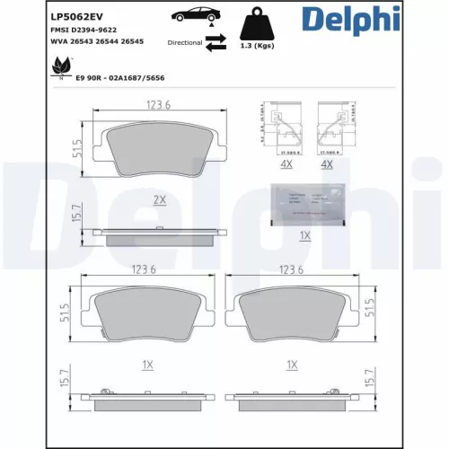 Remblokkenset, schijfrem DELPHI LP5062EV)