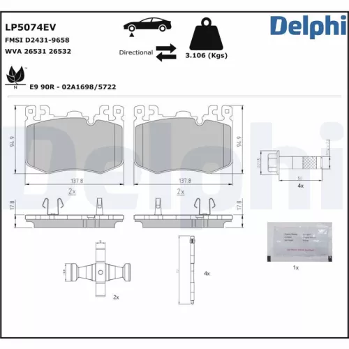 Remblokkenset, schijfrem DELPHI LP5074EV)