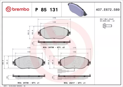 Brake Pad Set, disc brake BREMBO P 85 131)