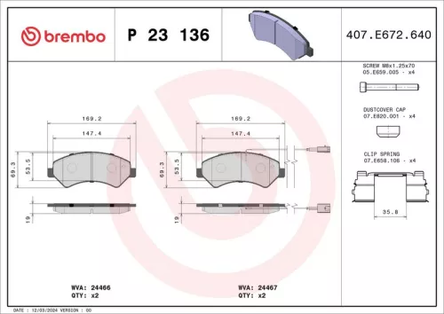 Brake Pad Set, disc brake BREMBO P 23 136)