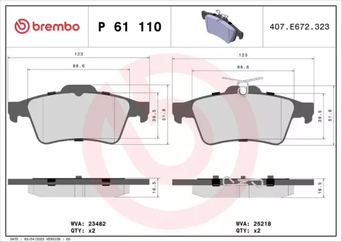 Brake Pad Set, disc brake BREMBO P 61 110)