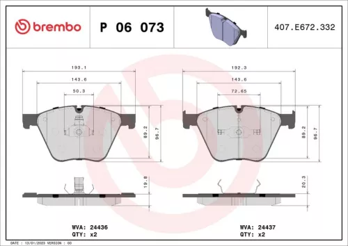 Remblokkenset, schijfrem BREMBO P 06 073)