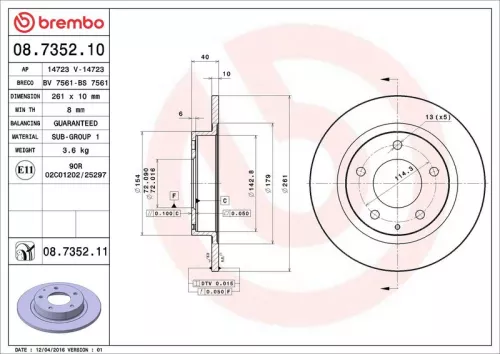 Remschijf BREMBO 08.7352.11)