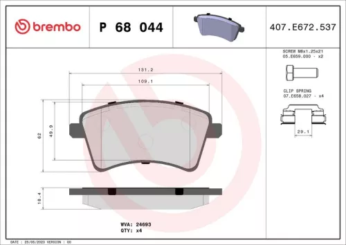 Remblokkenset, schijfrem BREMBO P 68 044)