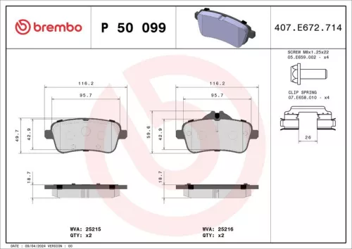 Remblokkenset, schijfrem BREMBO P 50 099)