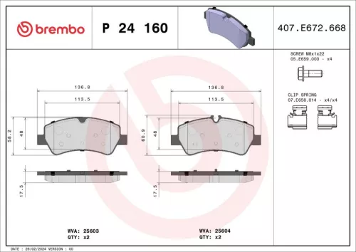Remblokkenset, schijfrem BREMBO P 24 160)
