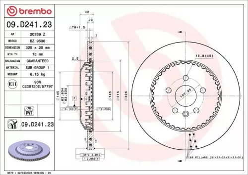 Remschijf BREMBO 09.D241.23)