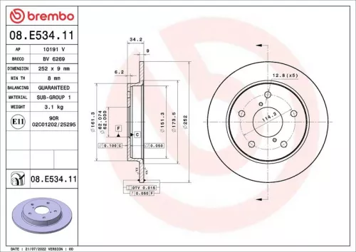 Remschijf BREMBO 08.E534.11)