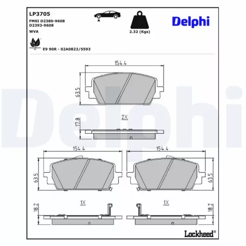 Remblokkenset, schijfrem DELPHI LP3705)