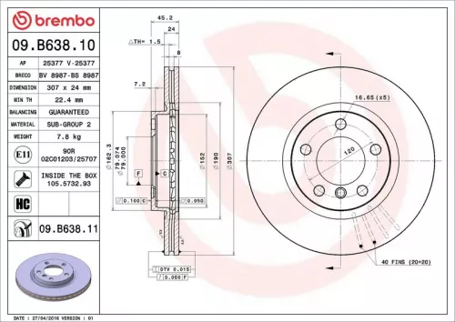 Remschijf BREMBO 09.B638.11)