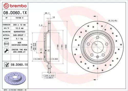 Brake Disc BREMBO 08.D060.1X)