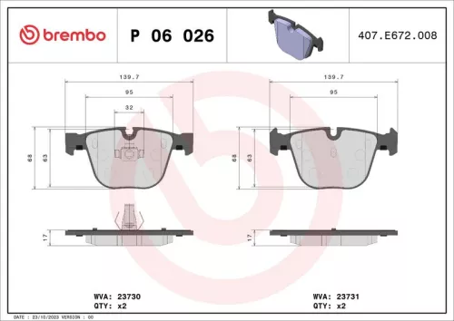 Remblokkenset, schijfrem BREMBO P 06 026)