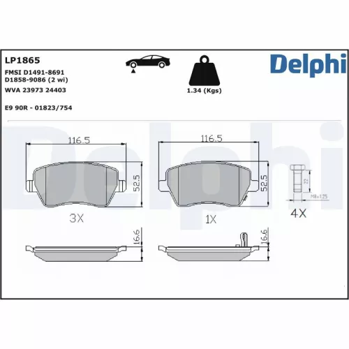 Brake Pad Set, disc brake DELPHI LP1865)
