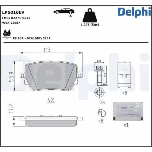 Remblokkenset, schijfrem DELPHI LP5016EV)