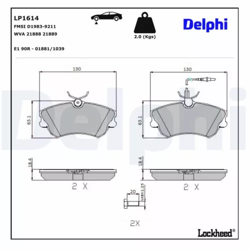 Remblokkenset, schijfrem DELPHI LP1614)