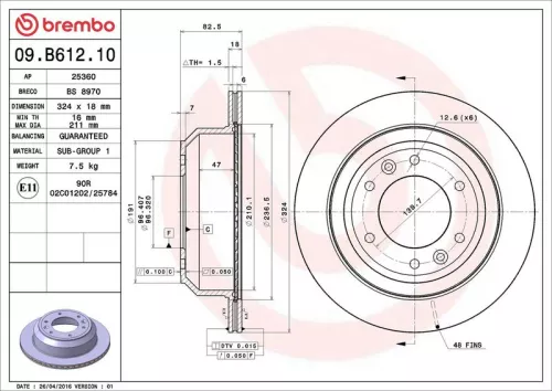 Remschijf BREMBO 09.B612.10)