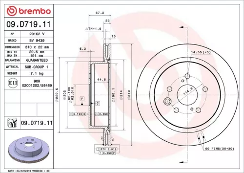 Remschijf BREMBO 09.D719.11)