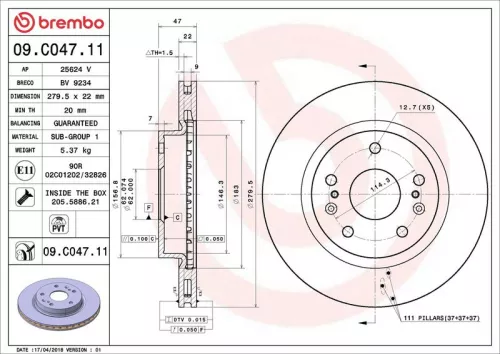 Remschijf BREMBO 09.C047.11)
