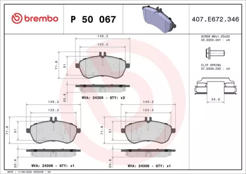 Remblokkenset, schijfrem BREMBO P 50 067)
