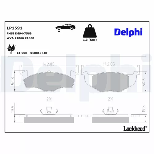 Remblokkenset, schijfrem DELPHI LP1591)