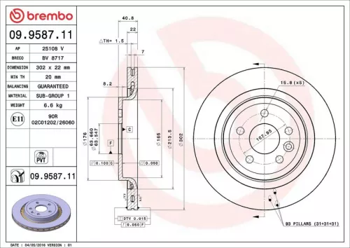 Remschijf BREMBO 09.9587.11)