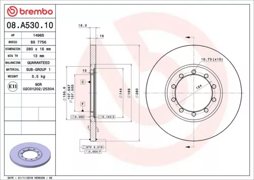 Remschijf BREMBO 08.A530.10)