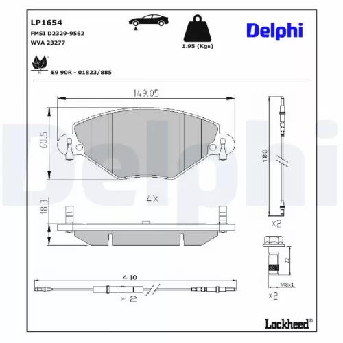 Remblokkenset, schijfrem DELPHI LP1654)