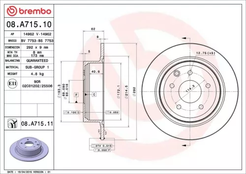Remschijf BREMBO 08.A715.11)