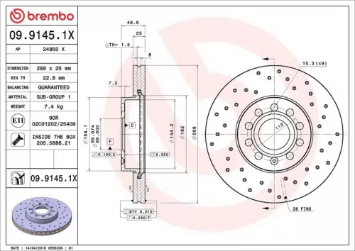 Brake Disc BREMBO 09.9145.1X)