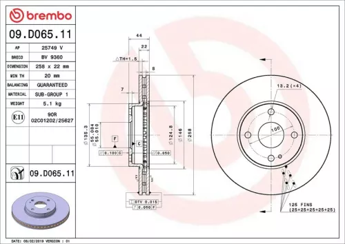 Remschijf BREMBO 09.D065.11)