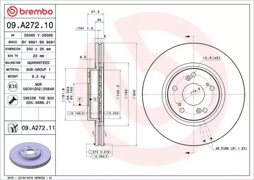 Remschijf BREMBO 09.A272.11)