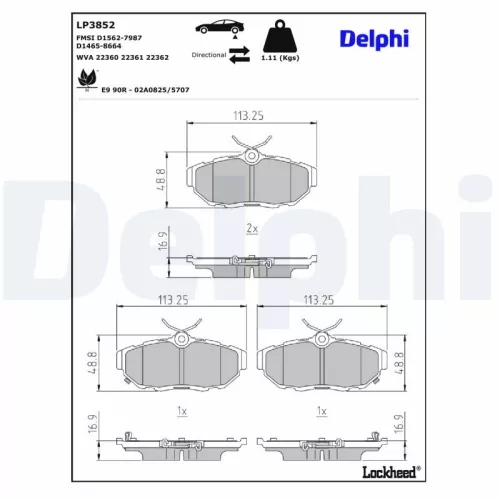 Remblokkenset, schijfrem DELPHI LP3852)