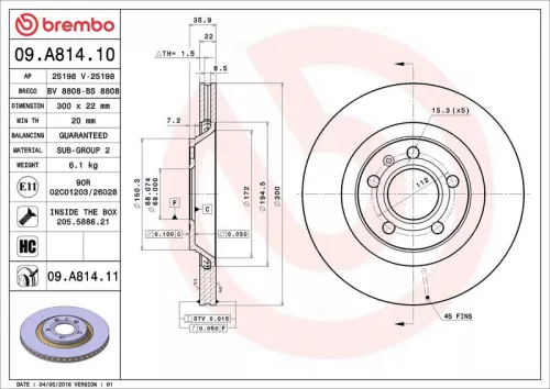 Remschijf BREMBO 09.A814.11)