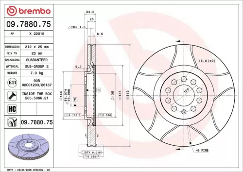 Remschijf BREMBO 09.7880.75)