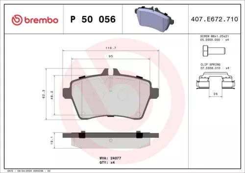 Brake Pad Set, disc brake BREMBO P 50 056)