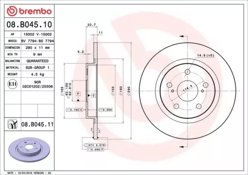 Brake Disc BREMBO 08.B045.11)
