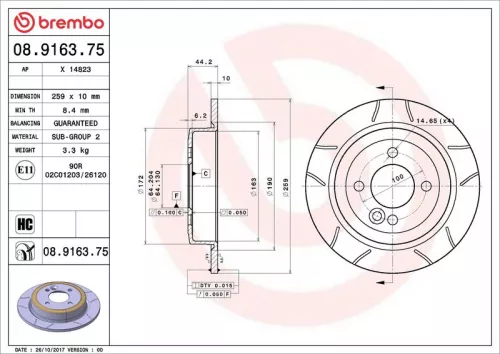 Remschijf BREMBO 08.9163.75)