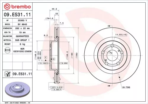 Remschijf BREMBO 09.E531.11)