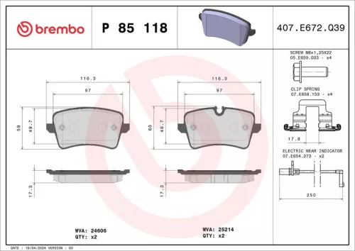 Brake Pad Set, disc brake BREMBO P 85 118)